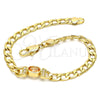 Pulsera Elegante 03.59.0030.08 Oro Laminado, Diseño de Cubana, con Onix Negro Zirconia Cubica and Blanca Cristal, Pulido, Tono Dorado (07 MM Thickness, 8 Inches Length)