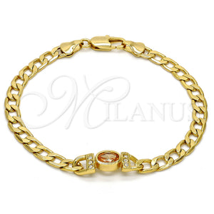 Pulsera Elegante 03.59.0030.08 Oro Laminado, Diseño de Cubana, con Onix Negro Zirconia Cubica and Blanca Cristal, Pulido, Tono Dorado (07 MM Thickness, 8 Inches Length)