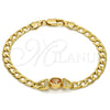Pulsera Elegante 03.59.0030.08 Oro Laminado, Diseño de Cubana, con Onix Negro Zirconia Cubica and Blanca Cristal, Pulido, Tono Dorado (07 MM Thickness, 8 Inches Length)