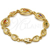 Pulsera Elegante 03.59.0036.08 Oro Laminado, Diseño de Gota, con Multicolor Zirconia Cubica, Pulido, Tono Dorado (15 MM Thickness, 8 Inches Length)