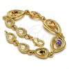 Pulsera Elegante 03.59.0036.08 Oro Laminado, Diseño de Gota, con Multicolor Zirconia Cubica, Pulido, Tono Dorado (15 MM Thickness, 8 Inches Length)
