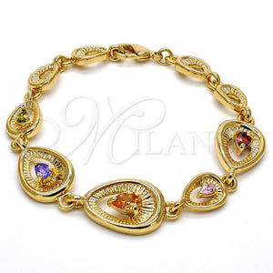 Pulsera Elegante 03.59.0036.08 Oro Laminado, Diseño de Gota, con Multicolor Zirconia Cubica, Pulido, Tono Dorado (15 MM Thickness, 8 Inches Length)