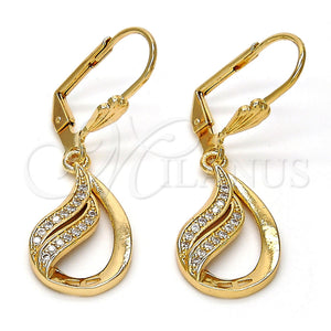 Arete Colgante 02.59.0112 Oro Laminado, Diseño de Gota, con Blanca Micro Pave, Pulido, Tono Dorado