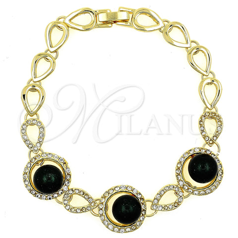 Pulsera Elegante 03.59.0025.08 Oro Laminado, Diseño de Bola, con Turmalina Opal and Blanca Cristal, Pulido, Tono Dorado (15 MM Thickness, 8 Inches Length)