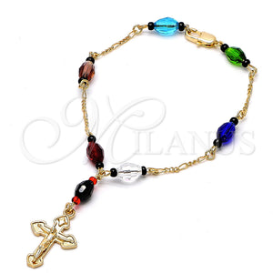 Pulsera Elegante 03.08.0138.08 Chapa de Oro, Diseño de Crucifijo, con Negro Azavache, Resinado Multicolor, Tono Dorado (06 MM Thickness, 8 Inches Length)