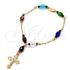 Pulsera Elegante 03.08.0138.08 Chapa de Oro, Diseño de Crucifijo, con Negro Azavache, Resinado Multicolor, Tono Dorado (06 MM Thickness, 8 Inches Length)