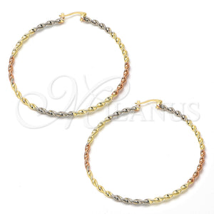 Argolla Extra Grande 02.70.0020.65 Chapa de Oro, Diseño de Torcido, Pulido, Tres Tonos