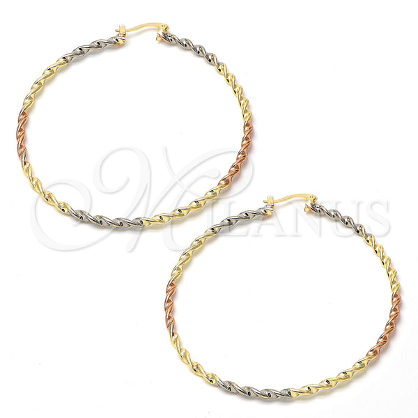 Argolla Extra Grande 02.70.0020.65 Chapa de Oro, Diseño de Torcido, Pulido, Tres Tonos
