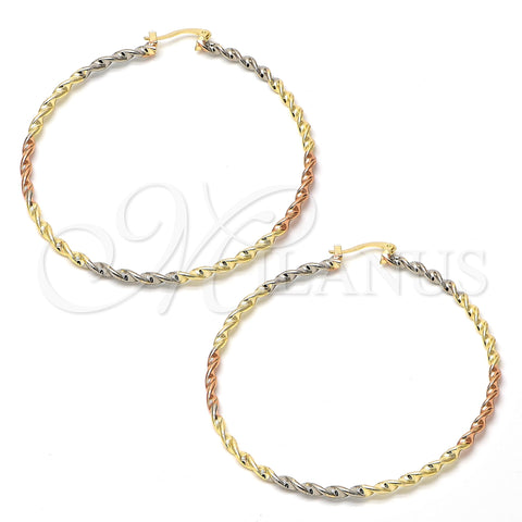 Argolla Extra Grande 02.70.0020.65 Chapa de Oro, Diseño de Torcido, Pulido, Tres Tonos