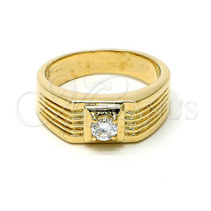 Anillo de Hombre 5.175.023.07 Oro Laminado, Diseño de Solitario, con Blanca Zirconia Cubica, Diamantado, Tono Dorado (Size 7)