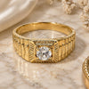 Anillo de Hombre 5.175.025.06 Oro Laminado, Diseño de Solitario, con Zirconia Cubica Blanca, Diamantado, Tono Dorado (Tamaño 6)
