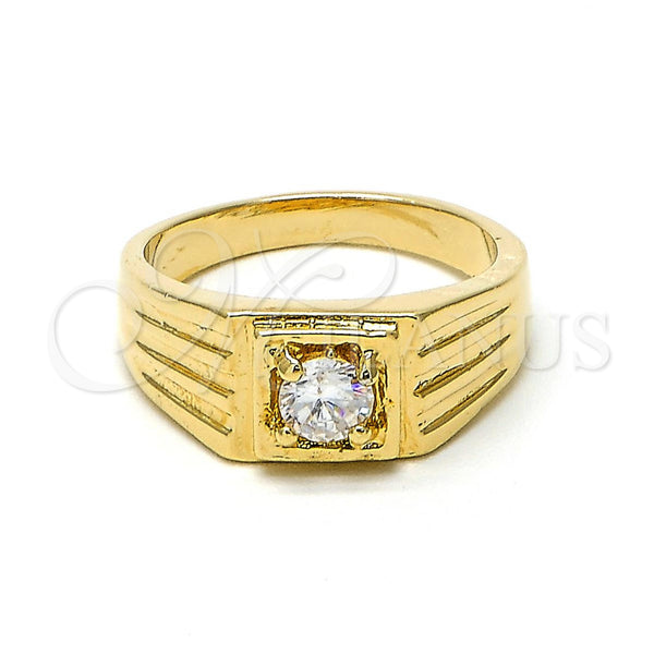 Anillo de Hombre 5.175.028.06 Oro Laminado, Diseño de Solitario, con Blanca Zirconia Cubica, Pulido, Tono Dorado (Size 6)