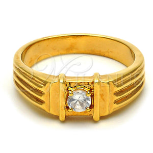 Anillo de Hombre 5.175.028.08 Oro Laminado, Diseño de Solitario, con Blanca Zirconia Cubica, Pulido, Tono Dorado (Size 8)