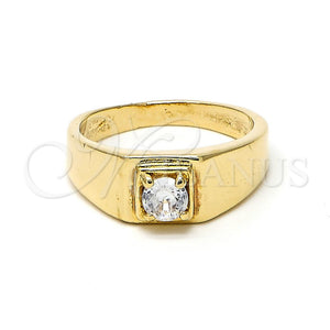 Anillo de Hombre 5.175.024.07 Oro Laminado, Diseño de Solitario, con Blanca Zirconia Cubica, Pulido, Tono Dorado (Size 7)
