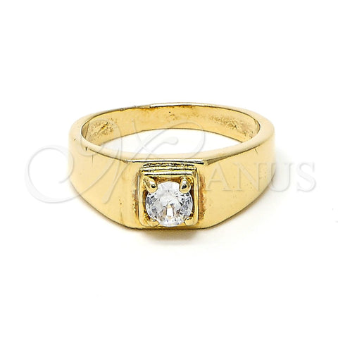 Anillo de Hombre 5.175.024.07 Oro Laminado, Diseño de Solitario, con Blanca Zirconia Cubica, Pulido, Tono Dorado (Size 7)