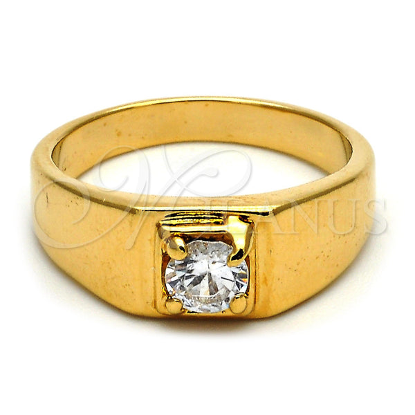 Anillo de Hombre 5.175.024.09 Oro Laminado, Diseño de Solitario, con Blanca Zirconia Cubica, Pulido, Tono Dorado (Size 9)