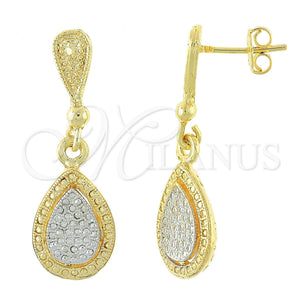 Arete Colgante 02.55.0045 Oro Laminado, Diseño de Gota, Mate, Dos Tonos