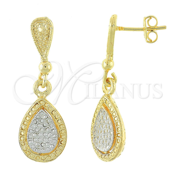 Arete Colgante 02.55.0045 Oro Laminado, Diseño de Gota, Mate, Dos Tonos