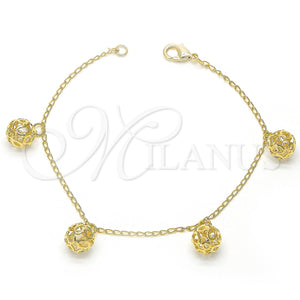 Pulsera de Dije 03.63.1342.07 Oro Laminado, con Blanca Cristal, Pulido, Tono Dorado (02 MM Thickness, 7 Inches Length)