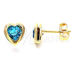 Arete Dormilona 02.09.0097.1 Oro Laminado, Diseño de Corazón y Amor, con Zafiro Azul Cristal, Pulido, Tono Dorado