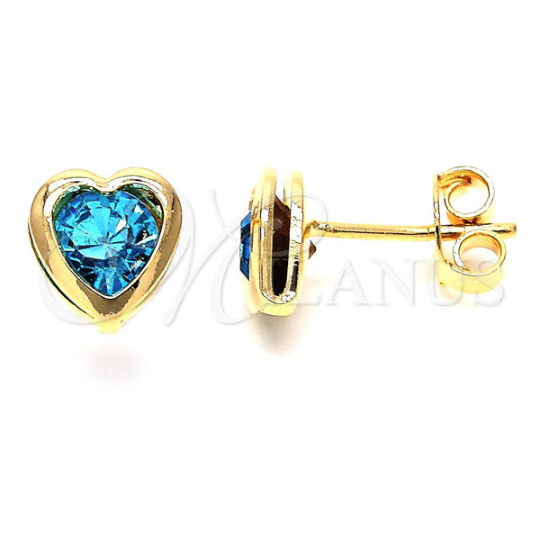 Arete Dormilona 02.09.0097.1 Oro Laminado, Diseño de Corazón y Amor, con Zafiro Azul Cristal, Pulido, Tono Dorado