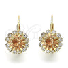 Arete Gancho Frances 5.125.006.3 Oro Laminado, Diseño de Flor, con Champan and Blanca Cristal, Pulido, Tono Dorado