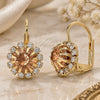 Arete Gancho Frances 5.125.006.3 Oro Laminado, Diseño de Flor, con Cristal Champan y Blanca, Pulido, Tono Dorado