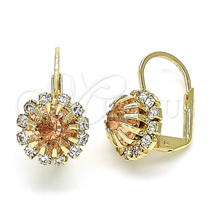Arete Gancho Frances 5.125.006.3 Oro Laminado, Diseño de Flor, con Champan and Blanca Cristal, Pulido, Tono Dorado