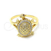 Anillo Multi Piedra 01.100.0002.08 Oro Laminado, Diseño de Tortuga, con Blanca and Rubi Micro Pave, Pulido, Tono Dorado (Size 8)