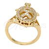 Anillo Multi Piedra 01.100.0001.09 Oro Laminado, Diseño de Tortuga, con Blanca and Rubi Micro Pave, Pulido, Tono Dorado (Size 9)