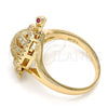 Anillo Multi Piedra 01.100.0001.09 Oro Laminado, Diseño de Tortuga, con Micro Pave Blanca y Rubi, Pulido, Tono Dorado (Tamaño 9)