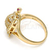Anillo Multi Piedra 01.100.0001.09 Oro Laminado, Diseño de Tortuga, con Blanca and Rubi Micro Pave, Pulido, Tono Dorado (Size 9)