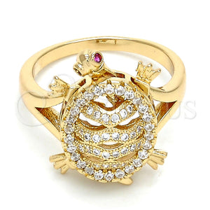Anillo Multi Piedra 01.100.0001.09 Oro Laminado, Diseño de Tortuga, con Blanca and Rubi Micro Pave, Pulido, Tono Dorado (Size 9)