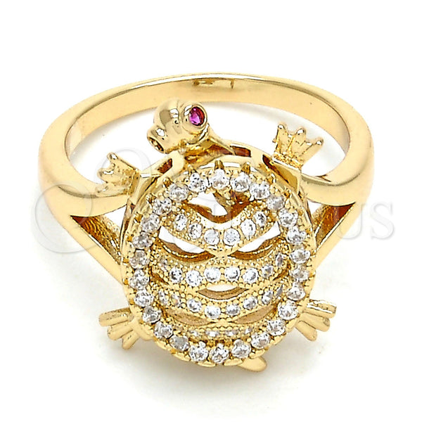 Anillo Multi Piedra 01.100.0001.09 Oro Laminado, Diseño de Tortuga, con Blanca and Rubi Micro Pave, Pulido, Tono Dorado (Size 9)