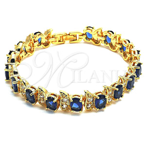 Pulsera Tennis 03.206.0007.5.07 Oro Laminado, con Zafiro Azul Zirconia Cubica and Blanca Micro Pave, Pulido, Tono Dorado (11 MM Thickness, 7 Inches Length)