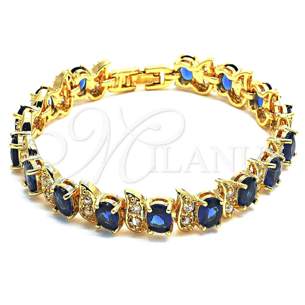 Pulsera Tennis 03.206.0007.5.07 Oro Laminado, con Zafiro Azul Zirconia Cubica and Blanca Micro Pave, Pulido, Tono Dorado (11 MM Thickness, 7 Inches Length)