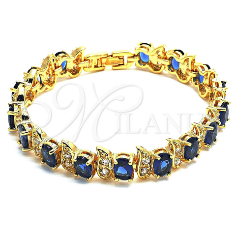 Pulsera Tennis 03.206.0007.5.07 Oro Laminado, con Zafiro Azul Zirconia Cubica and Blanca Micro Pave, Pulido, Tono Dorado (11 MM Thickness, 7 Inches Length)