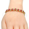 Pulsera Elegante 03.206.0007.1.07 Oro Laminado, con Zirconia Cubica Fucsia y Blanca, Pulido, Tono Dorado (Grosor 09 MM, 7 Pulgadas de Largo)