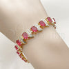 Pulsera Elegante 03.206.0007.1.07 Oro Laminado, con Zirconia Cubica Fucsia y Blanca, Pulido, Tono Dorado (Grosor 09 MM, 7 Pulgadas de Largo)