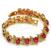 Pulsera Elegante 03.206.0007.1.07 Oro Laminado, con Zirconia Cubica Fucsia y Blanca, Pulido, Tono Dorado (Grosor 09 MM, 7 Pulgadas de Largo)