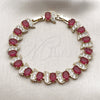 Pulsera Elegante 03.206.0007.1.07 Oro Laminado, con Zirconia Cubica Fucsia y Blanca, Pulido, Tono Dorado (Grosor 09 MM, 7 Pulgadas de Largo)