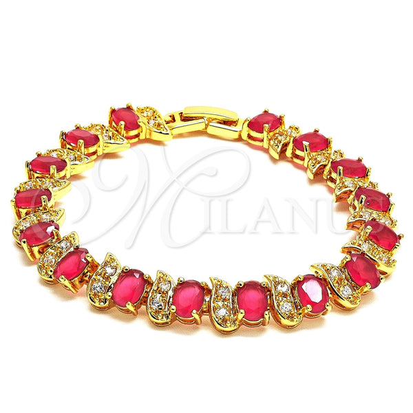 Pulsera Elegante 03.206.0007.1.07 Oro Laminado, con Zirconia Cubica Fucsia y Blanca, Pulido, Tono Dorado (Grosor 09 MM, 7 Pulgadas de Largo)