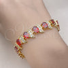 Pulsera Tennis 03.206.0007.3.07 Oro Laminado, con Granate and Blanca Zirconia Cubica, Pulido, Tono Dorado (11 MM Thickness, 7 Inches Length)