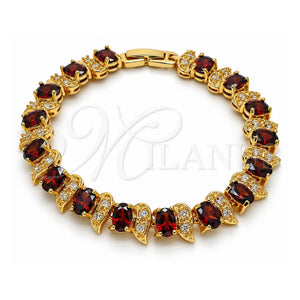 Pulsera Tennis 03.206.0007.3.07 Oro Laminado, con Zirconia Cubica Granate y Blanca, Pulido, Tono Dorado (Grosor 11 MM, 7 Pulgadas de Largo)