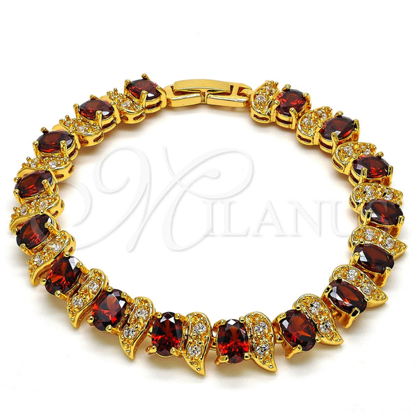Pulsera Tennis 03.206.0007.3.07 Oro Laminado, con Granate and Blanca Zirconia Cubica, Pulido, Tono Dorado (11 MM Thickness, 7 Inches Length)