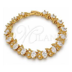Pulsera Tennis 03.206.0007.07 Oro Laminado, con Zirconia Cubica Blanca, Pulido, Tono Dorado (Grosor 11 MM, 7 Pulgadas de Largo)