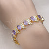 Pulsera Tennis 03.206.0007.2.07 Oro Laminado, con Amatista Zirconia Cubica and Blanca Micro Pave, Pulido, Tono Dorado (11 MM Thickness, 7 Inches Length)