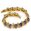 Pulsera Tennis 03.206.0007.2.07 Oro Laminado, con Amatista Zirconia Cubica and Blanca Micro Pave, Pulido, Tono Dorado (11 MM Thickness, 7 Inches Length)