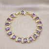Pulsera Tennis 03.206.0007.2.07 Oro Laminado, con Amatista Zirconia Cubica and Blanca Micro Pave, Pulido, Tono Dorado (11 MM Thickness, 7 Inches Length)
