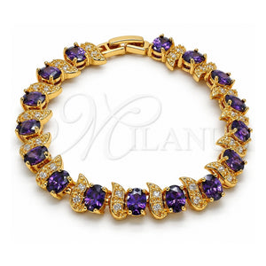 Pulsera Tennis 03.206.0007.2.07 Oro Laminado, con Amatista Zirconia Cubica and Blanca Micro Pave, Pulido, Tono Dorado (11 MM Thickness, 7 Inches Length)